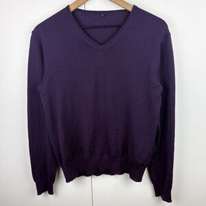 Muji 100% Merino Wool V Neck Sweater Purple Small Womens